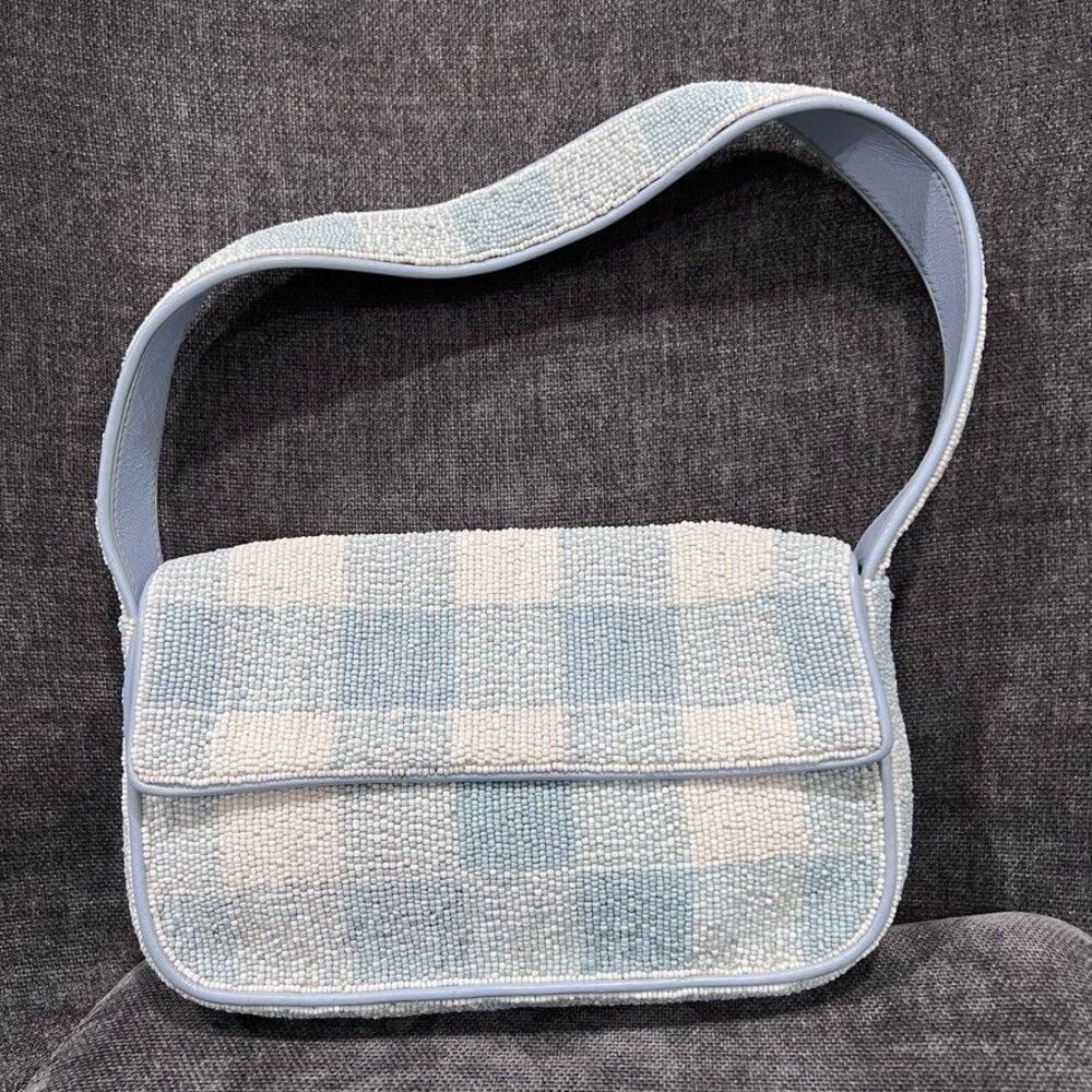 Staud Tommy Beaded Gingham Shoulder Bag - Picture 1 of 16